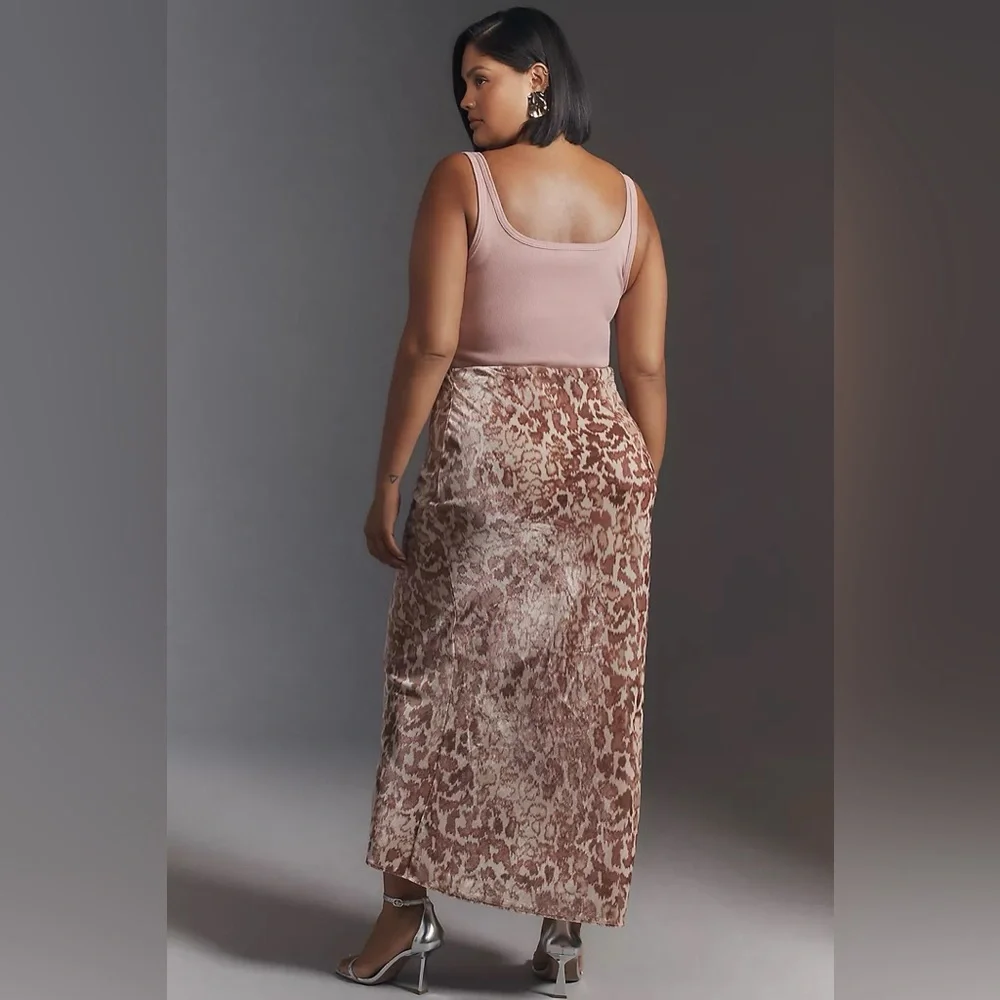 NWT Anthropologie The Tilda Maxi Slip Leopard Skirt: Velvet Edition, Size XS